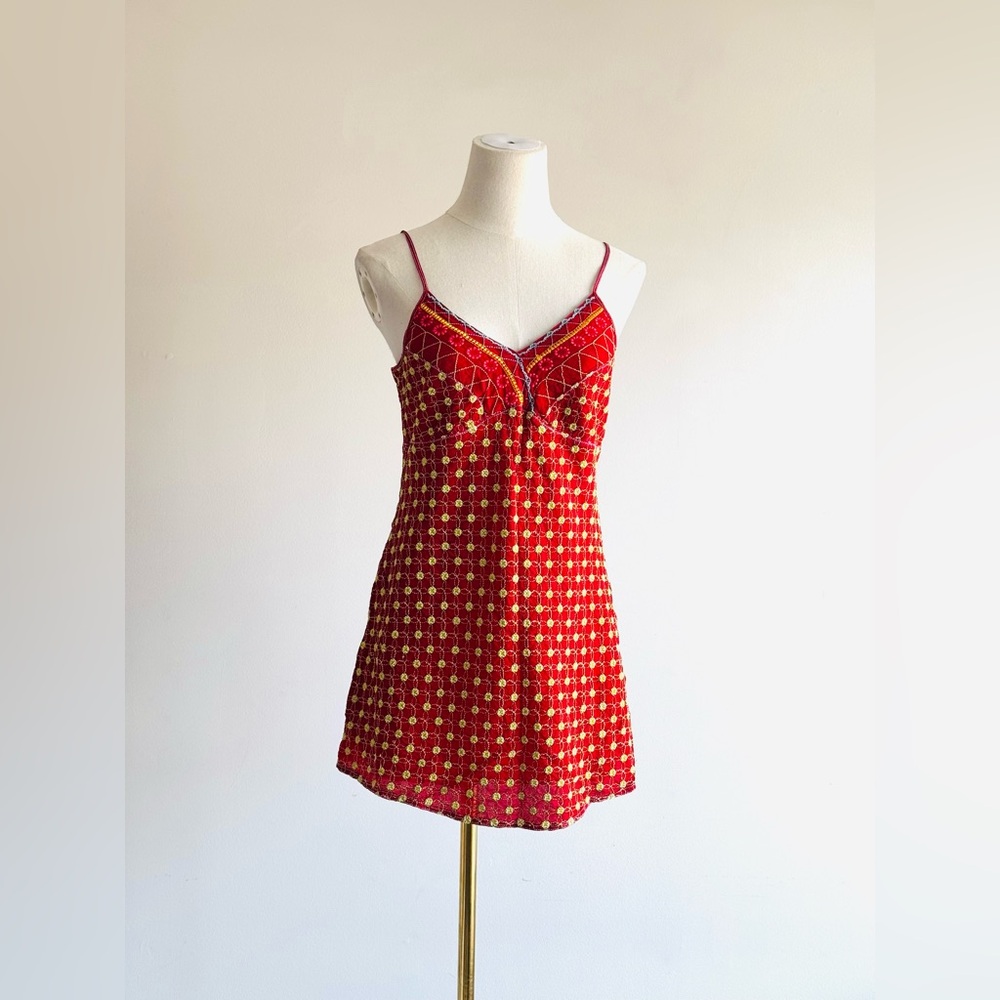 Johnny Was Red and Green embroidered Women's tank top cami Chemise Small